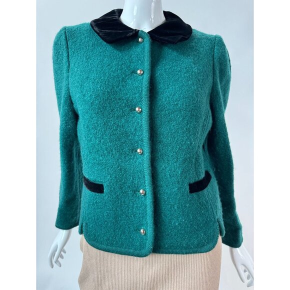 The Eagles Eye 80s Womens Wool Jacket With Velvet Collar Green Size 12 Vintage C - Picture 1 of 16